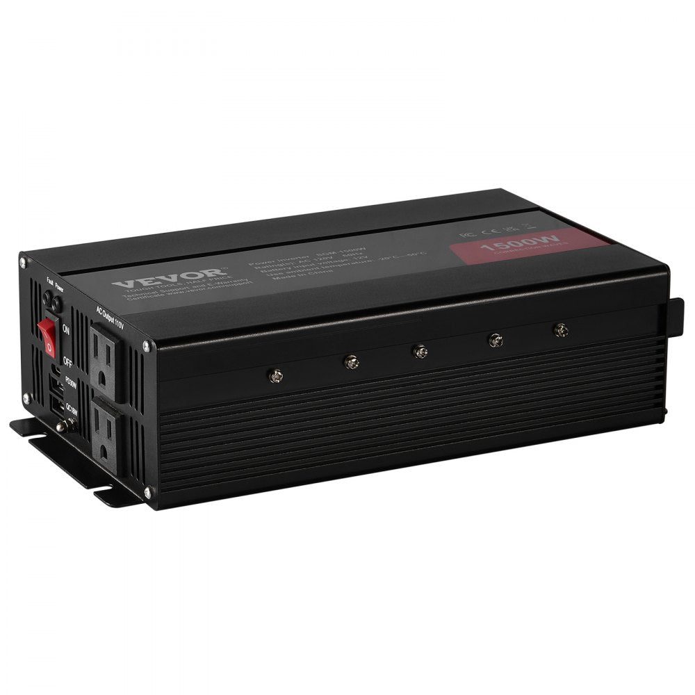 VEVOR Modified Sine Wave Inverter, 1500W, DC 12V to AC 120V Power Inverter with 2 AC Outlets 2 USB Port 1 Type-C Port 6 Spare Fuses, for Small Home Devices like Smartphone Laptop, CE FCC Certified
