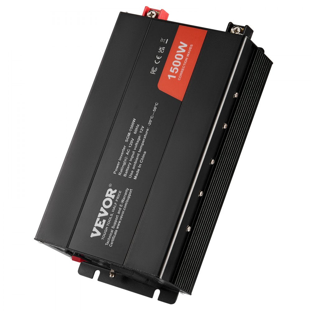 VEVOR Modified Sine Wave Inverter, 1500W, DC 12V to AC 120V Power Inverter with 2 AC Outlets 2 USB Port 1 Type-C Port 6 Spare Fuses, for Small Home Devices like Smartphone Laptop, CE FCC Certified