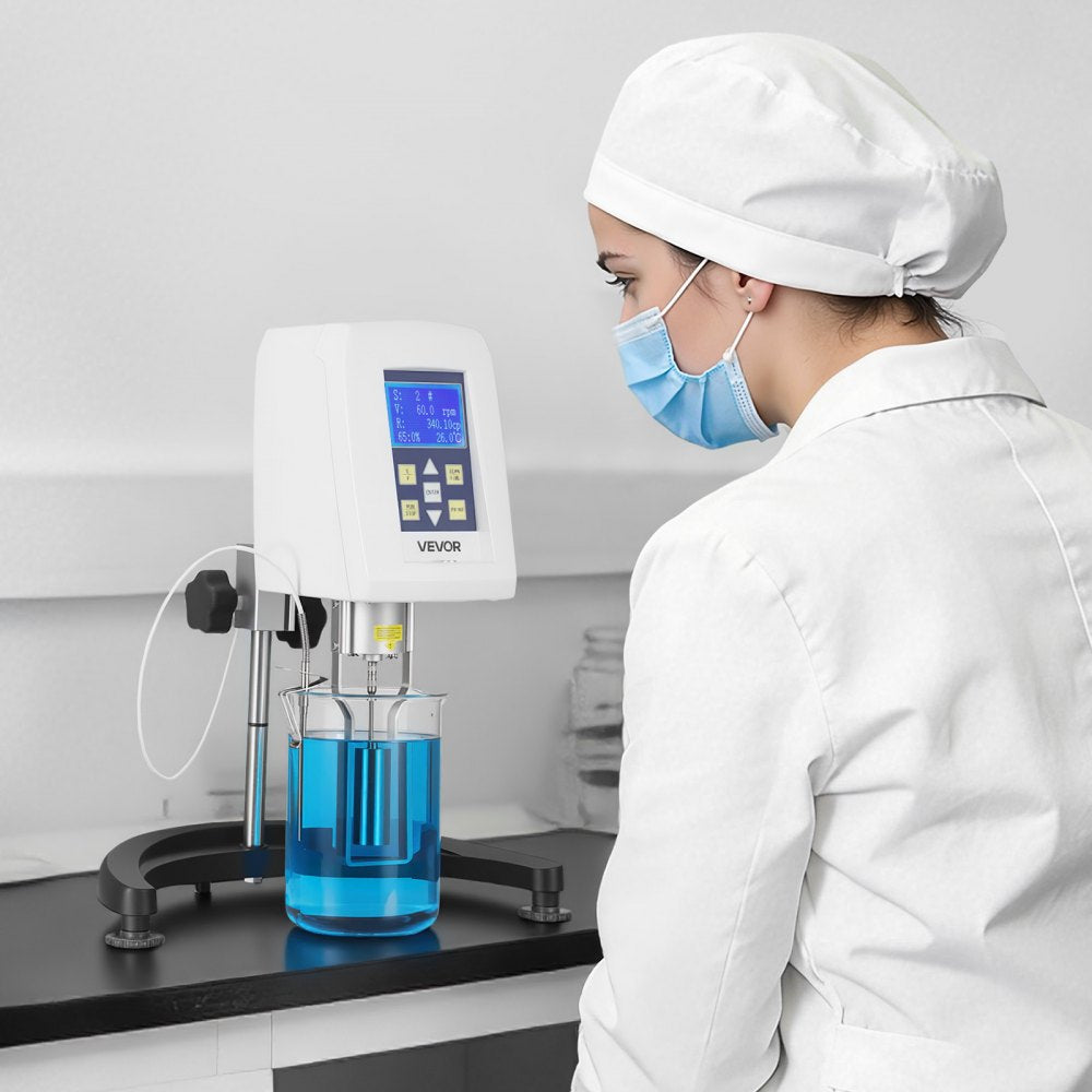 VEVOR Digital Rotary Viscometer, 10-100,000 mPa.s(cP), ±2% Accuracy, 100-240V Digital Rotational Viscosity Meter with 4 Rotors and Temperature Probe, LCD Display, Lab Viscometer for Fluid Testing
