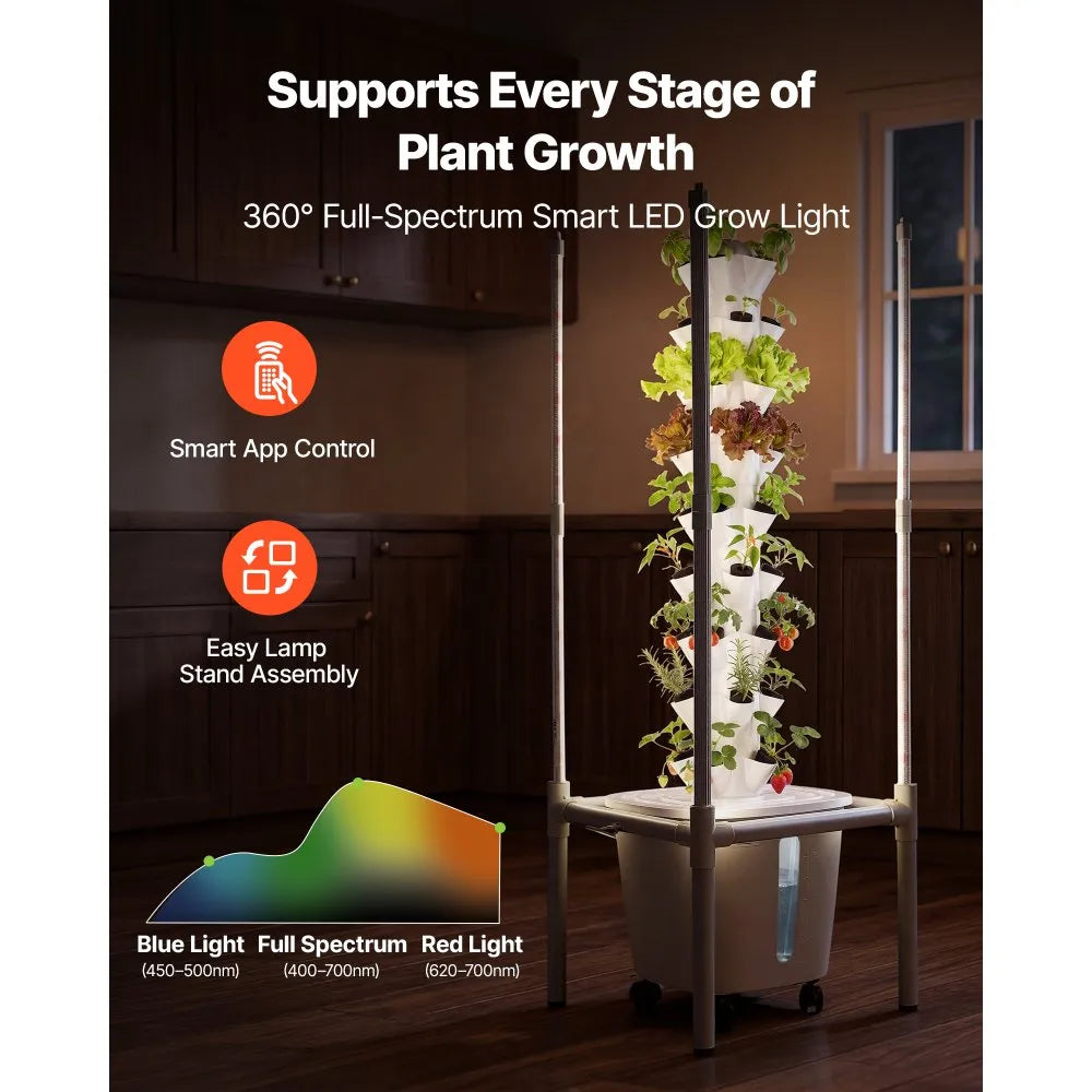 VEVOR Hydroponic Tower, 45 Pods 9 Tiers Hydroponics Growing System Kit with LED Grow Light, App Control & Casters, Vertical Home Garden with 20L Water Tank & Pump for Indoor Herbs, Fruits, Vegetables