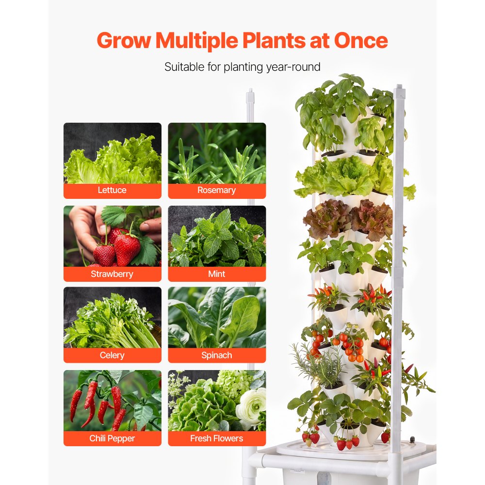 VEVOR Hydroponic Tower, 45 Pods 9 Tiers Hydroponics Growing System Kit with LED Grow Light, App Control & Casters, Vertical Home Garden with 20L Water Tank & Pump for Indoor Herbs, Fruits, Vegetables