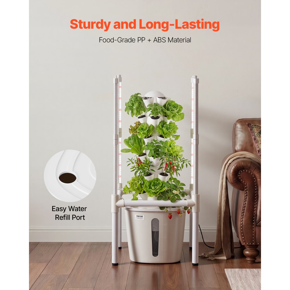 VEVOR Hydroponic Tower, 30 Pods 6 Tiers Hydroponics Growing System Kit with LED Grow Light & App Control, Vertical Home Garden with 20L Water Tank & Pump, Planter for Indoor Herbs, Fruits, Vegetables