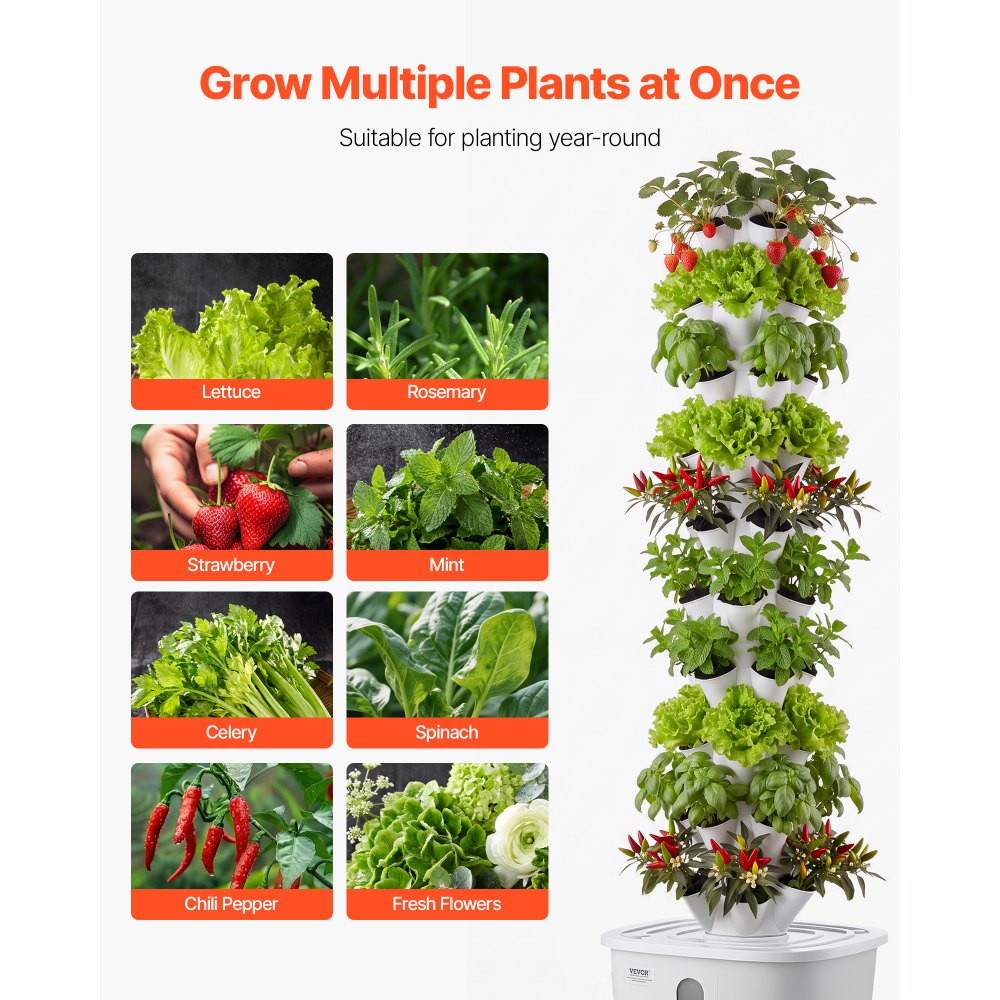 VEVOR Hydroponic Tower, 50 Pods 10 Tiers Hydroponics Growing System Kit with App Control & Casters, Vertical Home Garden with 20L Water Tank & Pump, Planter for Indoor Herbs, Fruits and Vegetables