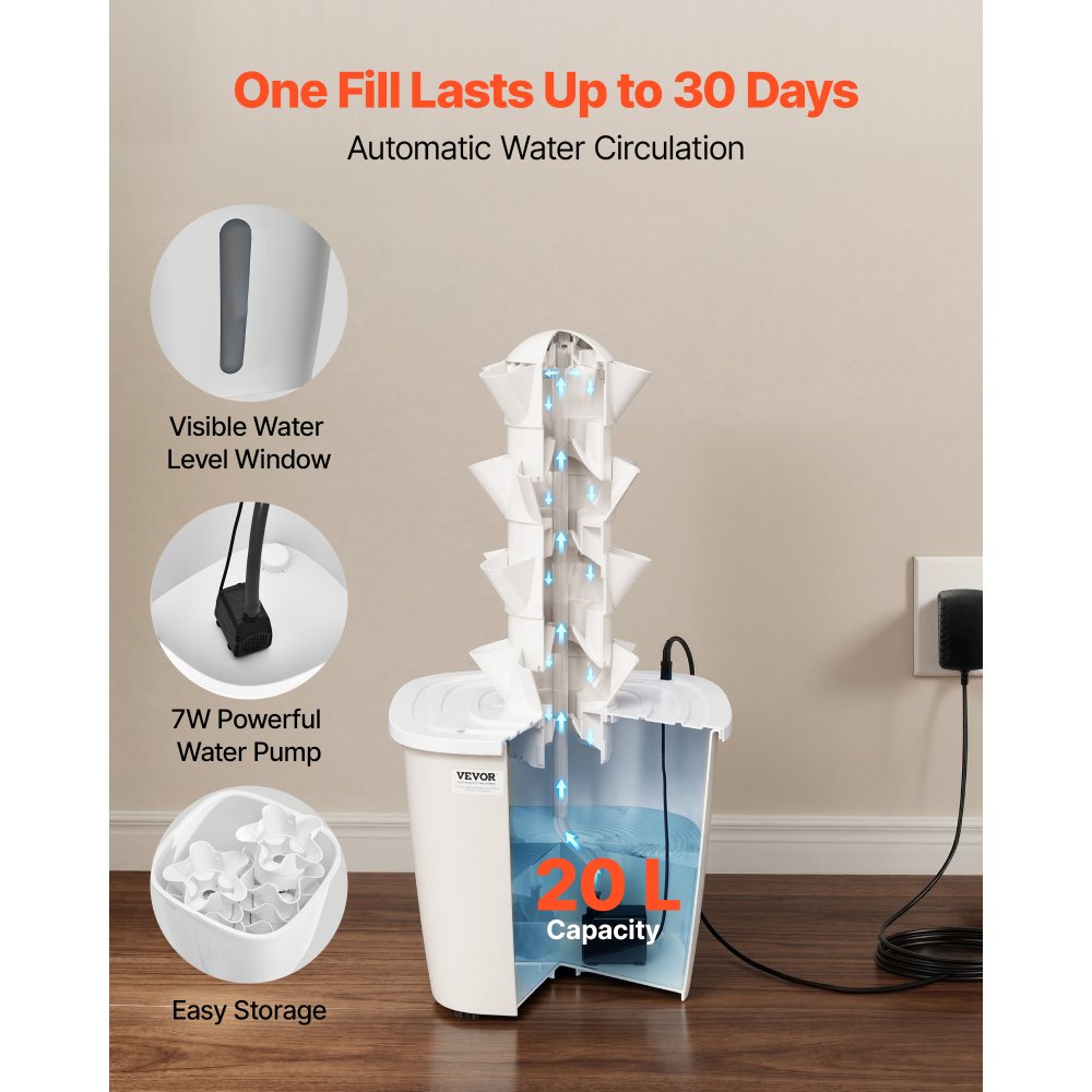 VEVOR Hydroponic Tower, 20 Pods 4 Tiers Hydroponics Growing System Kit, Vertical Home Hydronic Garden with 20L Water Tank & Pump, Planter Plants Germination Kit for Indoor Herbs, Fruits, Vegetables