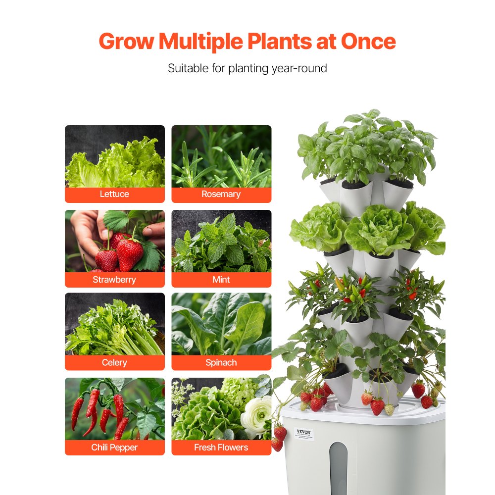 VEVOR Hydroponic Tower, 20 Pods 4 Tiers Hydroponics Growing System Kit, Vertical Home Hydronic Garden with 20L Water Tank & Pump, Planter Plants Germination Kit for Indoor Herbs, Fruits, Vegetables
