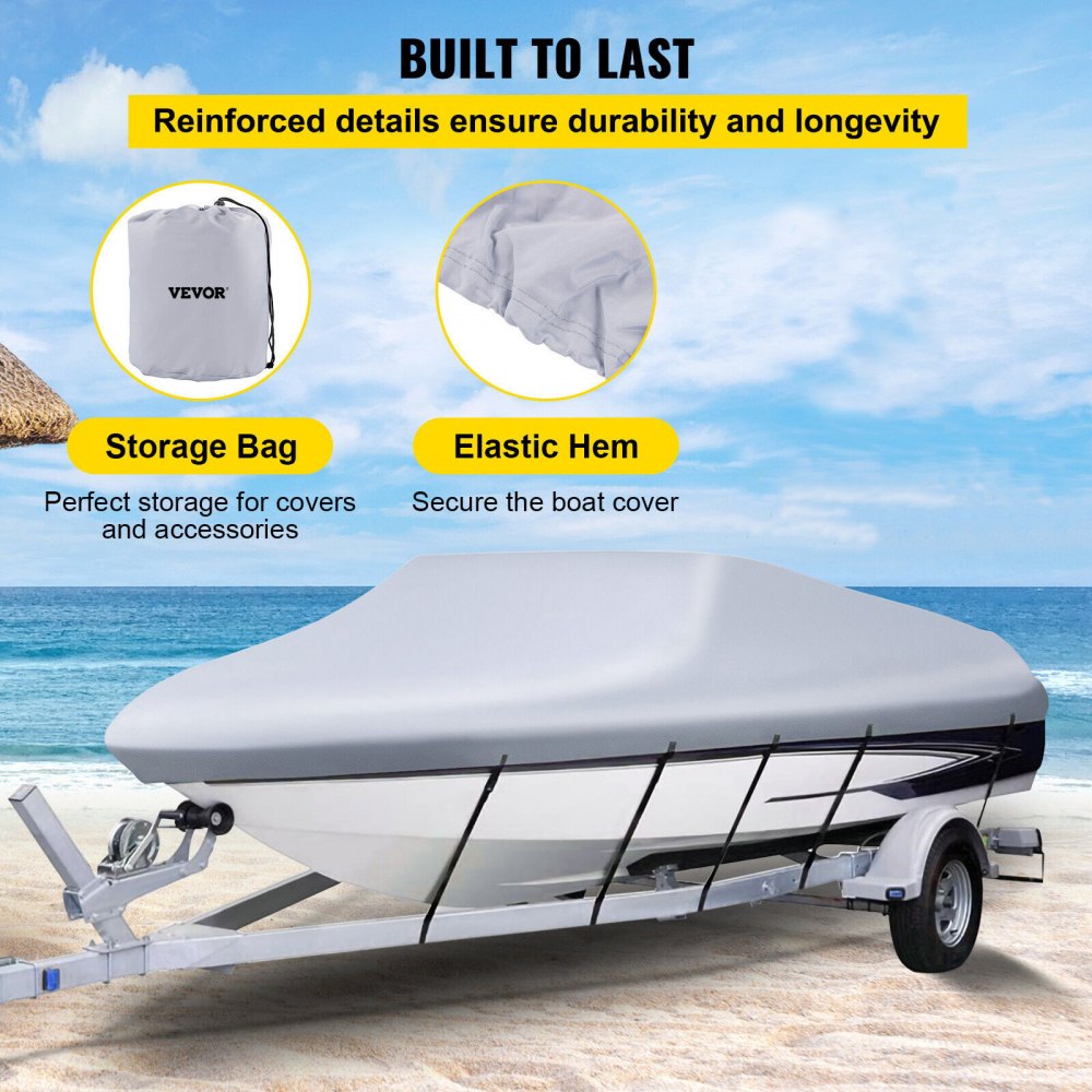 VEVOR Waterproof Boat Cover, 20\'-22\' Trailerable Boat Cover, Beam Width up to 106\" v Hull Cover Heavy Duty 210D Marine Grade Polyester Mooring Cover for Fits V-Hull Boat with 5 Tightening Straps