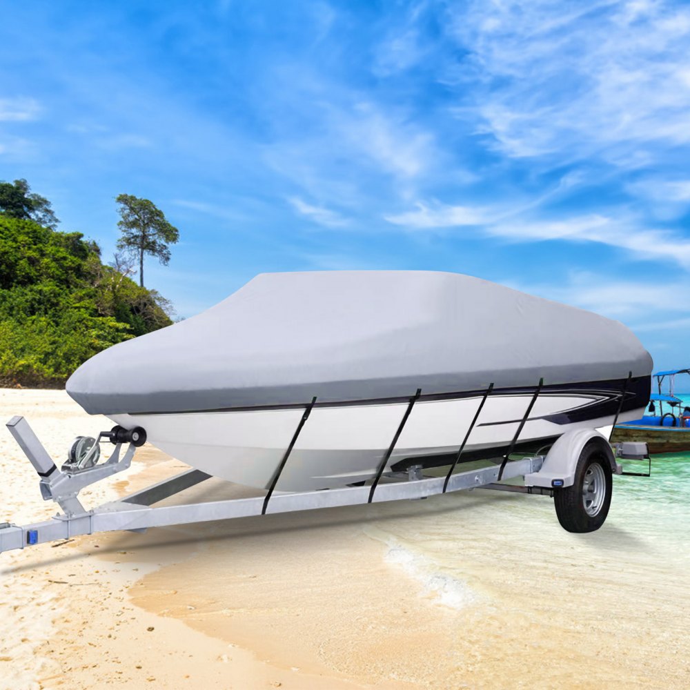 VEVOR Waterproof Boat Cover, 20\'-22\' Trailerable Boat Cover, Beam Width up to 106\" v Hull Cover Heavy Duty 210D Marine Grade Polyester Mooring Cover for Fits V-Hull Boat with 5 Tightening Straps
