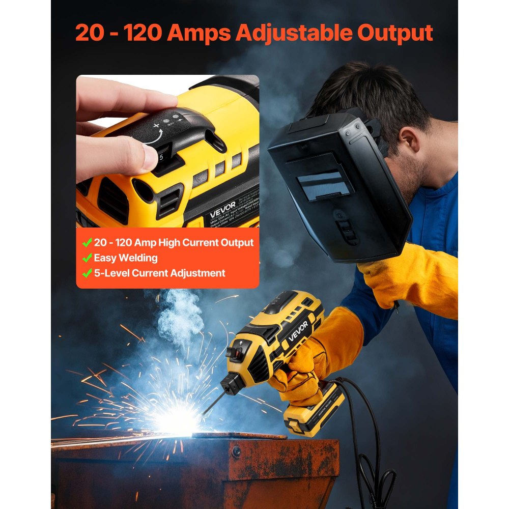 VEVOR Portable Handheld Welding Machine, 20-120A Portable ARC Welder with 5-Level Current Adjustment & IGBT Inverter, 110V Handheld Stick Welder with Hot Start Function Fit for 1/16"-1/8" Welding Rods