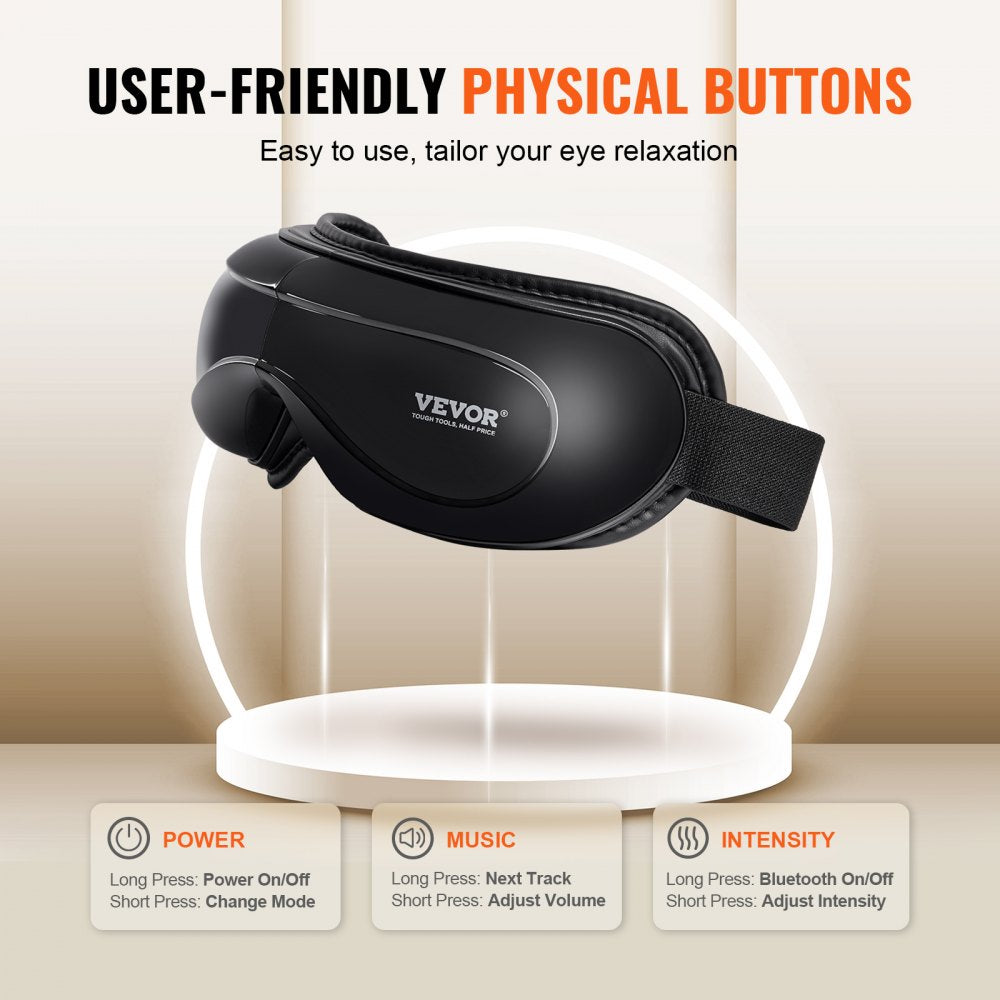 VEVOR Eye Massager with Heat, Heated Eye Massage Mask with 5 Modes and Bluetooth Music, 180° Foldable Eye Care Massager for Migraines, Eye Strain, Dark Circles, Ideal Gift for Mom/Dad, Black