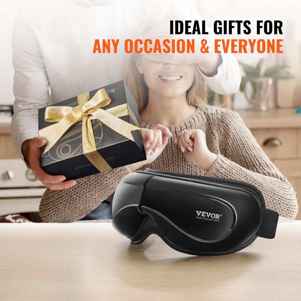 VEVOR Eye Massager with Heat, Heated Eye Massage Mask with 5 Modes and Bluetooth Music, 180° Foldable Eye Care Massager for Migraines, Eye Strain, Dark Circles, Ideal Gift for Mom/Dad, Black