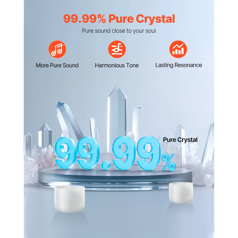 VEVOR Crystal Singing Bowl, 8-inch F Note Heart Chakra Singing Bowl, Portable Frosted Quartz Singing Bowl with Rubber Mallet, O-Ring and 8" Carrying Bag, Perfect for Meditation Yoga Sound Healing Bath