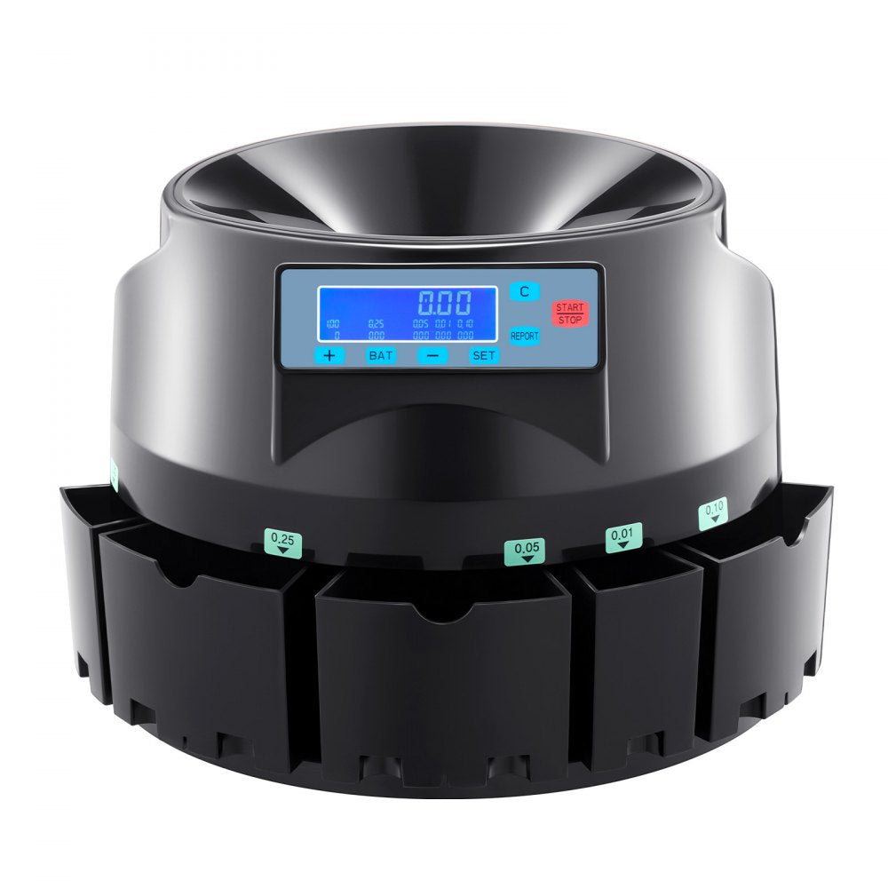 VEVOR USD Coin Counter & Coin Sorters with LCD Display, Coin Sorter Machine for USD Coin 1￠ 5￠ 10￠ 25￠ $1, Sorts up to 300 Coins/min, Change Counter Holds 2000 Coins Included 5 Coin Bins & 5 Tubes