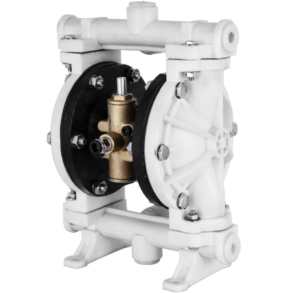 VEVOR Air-Operated Double Diaphragm Pump, 1/2 in Inlet & Outlet, Polypropylene Body, 2.5 GPM & Max 80PSI, PTFE Diaphragm Pneumatic Transfer Pump for Petroleum, Diesel, Oil & Low Viscosity Fluids