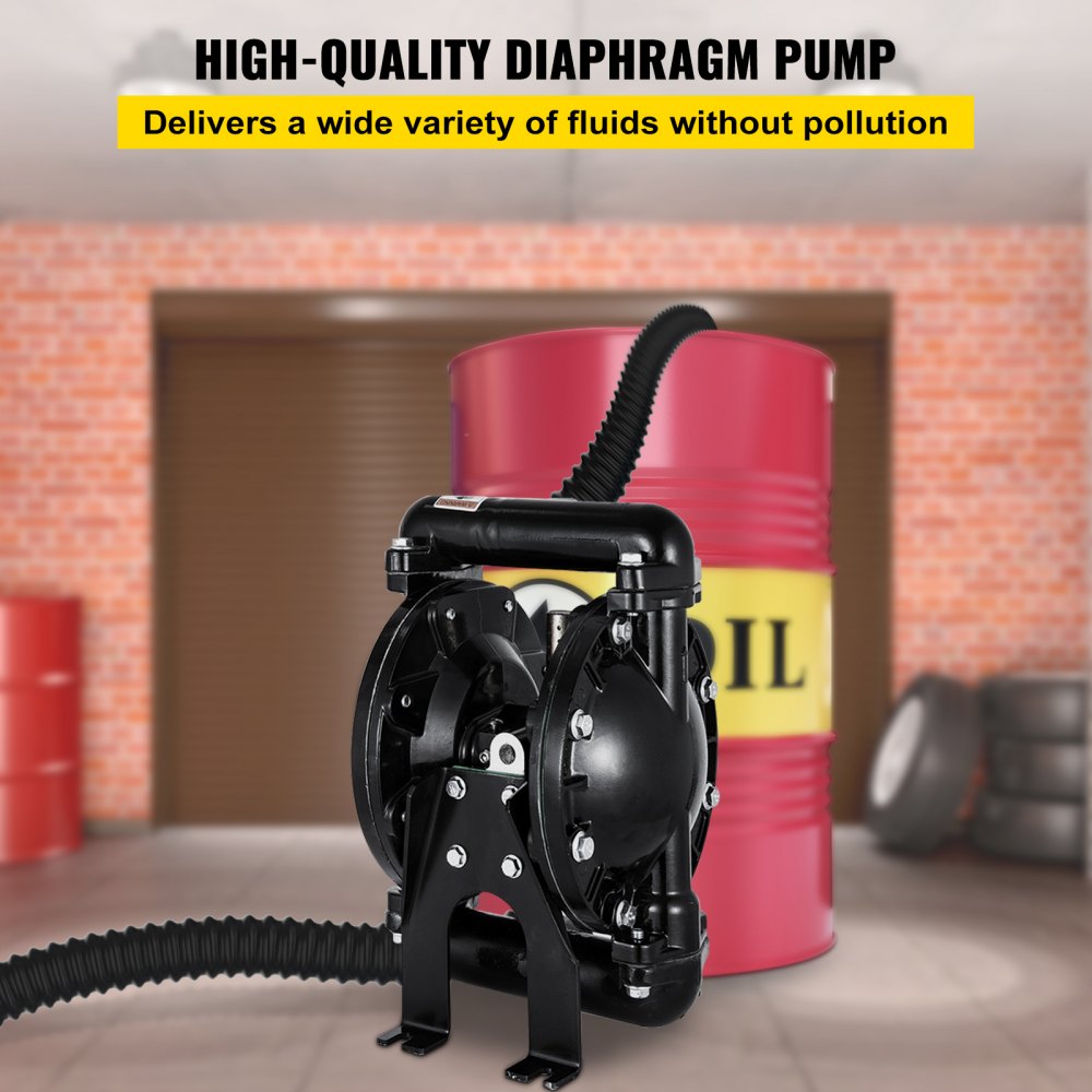 VEVOR Air-Operated Double Diaphragm Pump 1 inch Inlet Outlet Aluminum 24 GPM Max 120PSI for Industrial Use