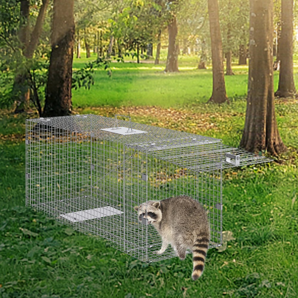 VEVOR Humane Live Animal Trap, Dimensions 50" x 20" x 26", Crafted from Galvanized Iron, Collapsible Design with Carrying Handle for Capturing Stray Dogs, Armadillos, Raccoons, Marmots, and Foxes