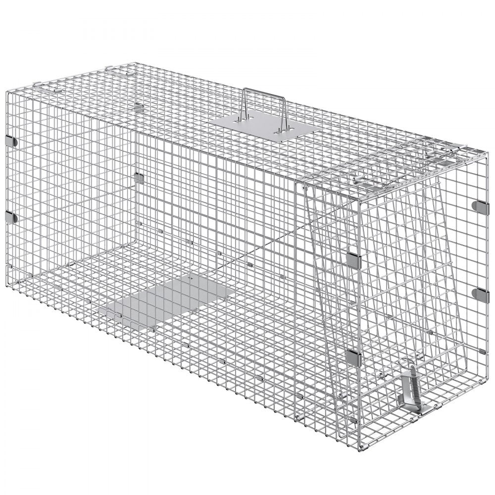 VEVOR Humane Live Animal Trap, Dimensions 50" x 20" x 26", Crafted from Galvanized Iron, Collapsible Design with Carrying Handle for Capturing Stray Dogs, Armadillos, Raccoons, Marmots, and Foxes