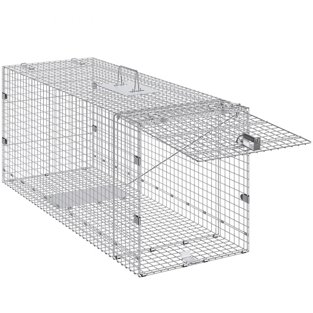 VEVOR Humane Live Animal Trap, Dimensions 50" x 20" x 26", Crafted from Galvanized Iron, Collapsible Design with Carrying Handle for Capturing Stray Dogs, Armadillos, Raccoons, Marmots, and Foxes