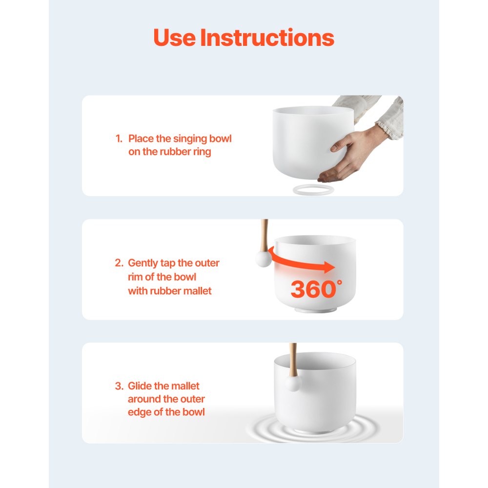VEVOR 2PCS Crystal Singing Bowls, 8-inch and 10-inch A & F Note Singing Bowls, Frosted Quartz Singing Bowl with 10" Carrying Bag, 1 Rubber Mallet and 2 O-Rings, Ideal for Meditation Yoga Sound Healing