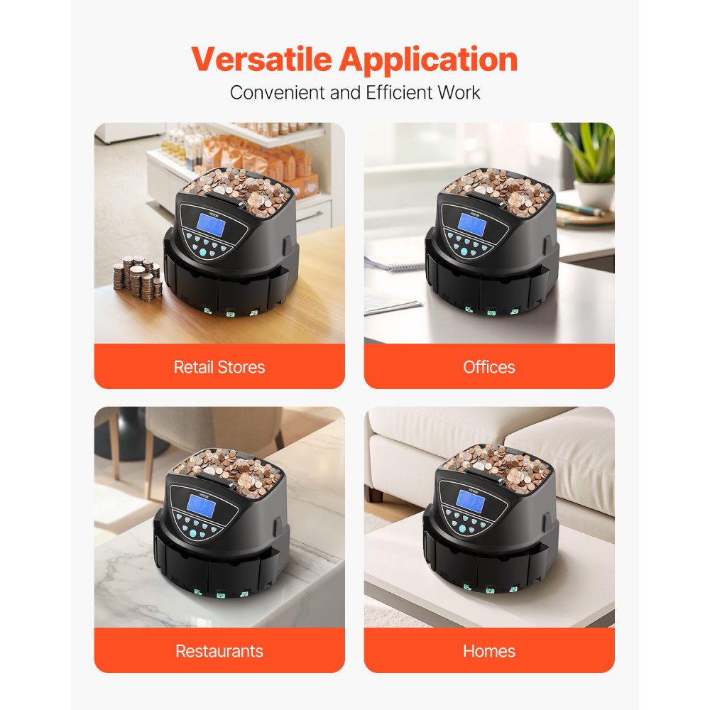 VEVOR USD Coin Sorter, Coin Counter Machine for 5 Kinds of USD Coins, Coin Sorter and Wrapper Machine Holds up to 2000 Coins, Screen Display Coin Storage Included 5 Coin Tubes and Boxes