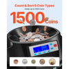 VEVOR Coin Counter Machine, 5 Denominations, Accurate Coin Sorter Machine, Sorts Up to 225 Coins Per Minute, USD Change Counter with LCD Display, Smooth Operation, Batch Feature, Holds 1500 Coins