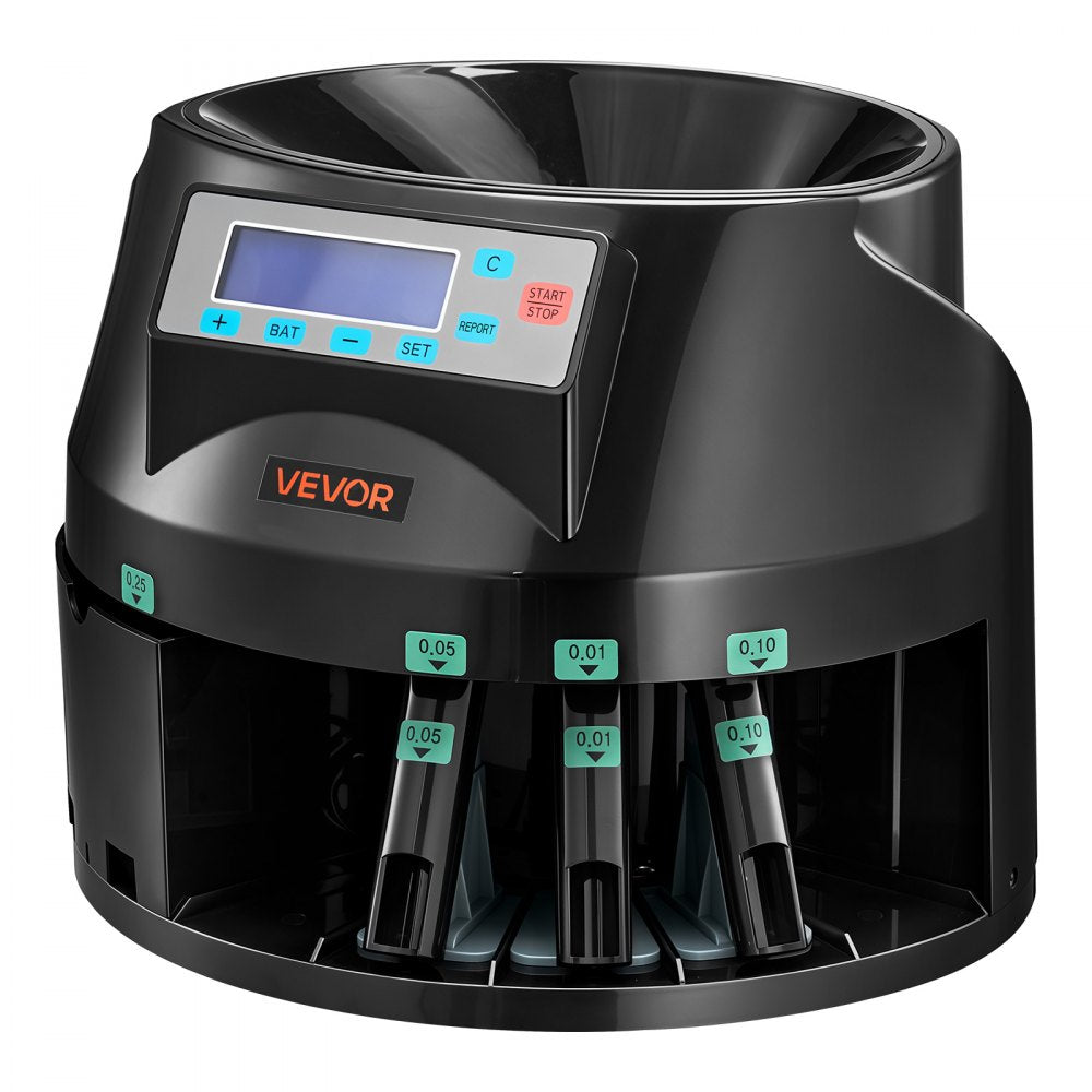 VEVOR Coin Counter Machine, 5 Denominations, Accurate Coin Sorter Machine, Sorts Up to 225 Coins Per Minute, USD Change Counter with LCD Display, Smooth Operation, Batch Feature, Holds 1500 Coins