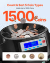 VEVOR Coin Counter Machine, 5 Denominations, Accurate Coin Sorter Machine, Sorts Up to 225 Coins Per Minute, USD Change Counter with LCD Display, Smooth Operation, Batch Feature, Holds 1500 Coins