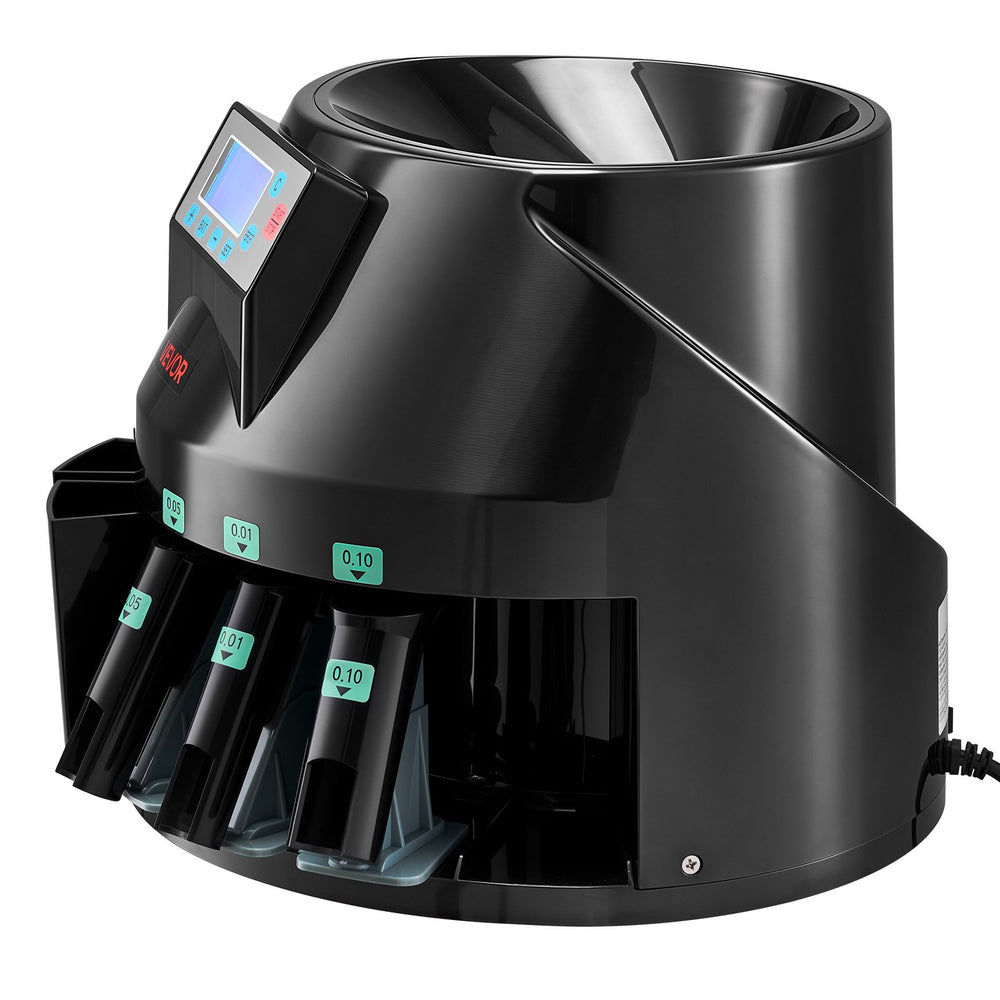 VEVOR Coin Counter Machine, 5 Denominations, Accurate Coin Sorter Machine, Sorts Up to 225 Coins Per Minute, USD Change Counter with LCD Display, Smooth Operation, Batch Feature, Holds 1500 Coins