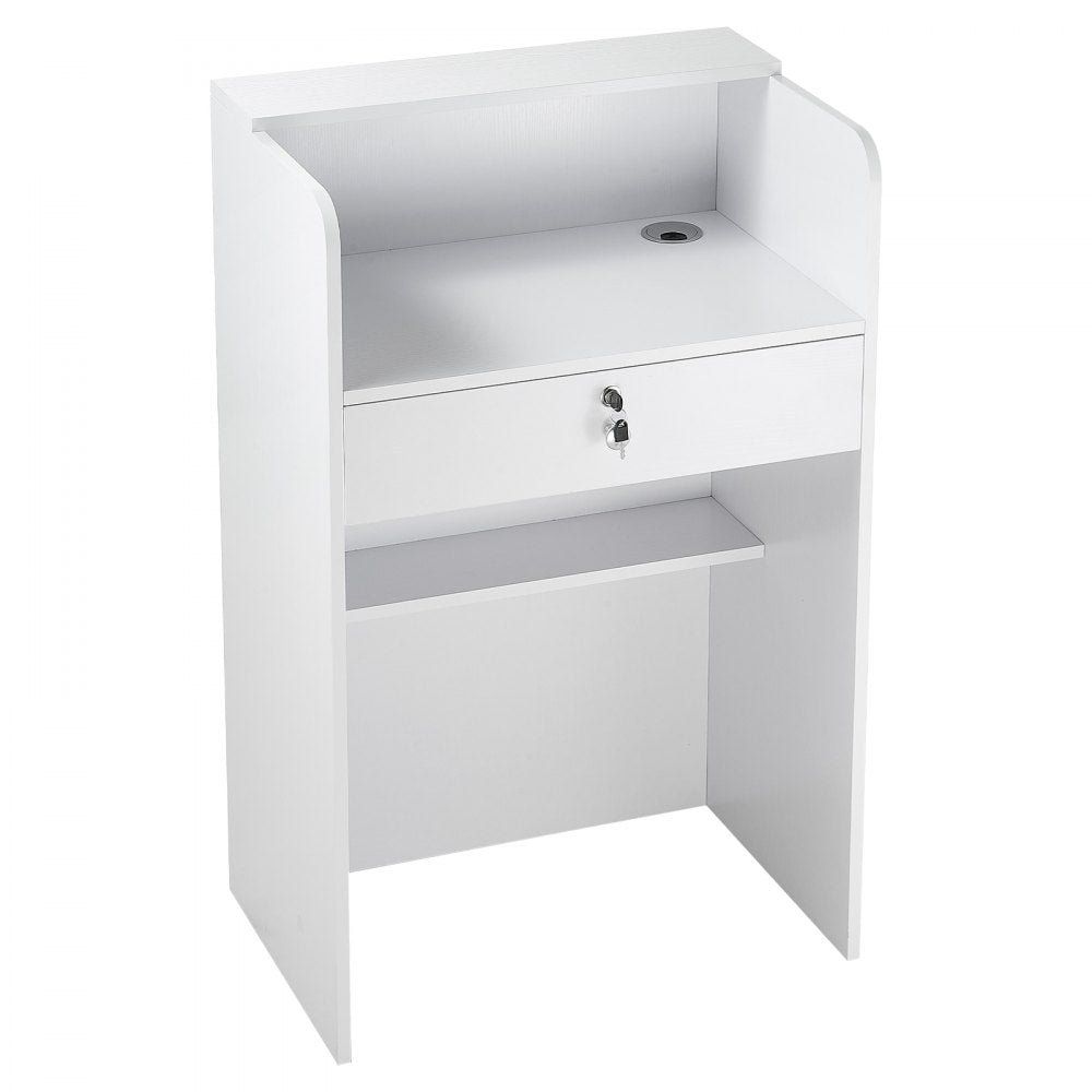 VEVOR Reception Desk, 23.6 inch Rectangular Front Counter Table, Modern Office Reception Desk with Drawer, Small Minimalist Retail Counter Table for Checkout, Lobby, Beauty Salon and Office, White
