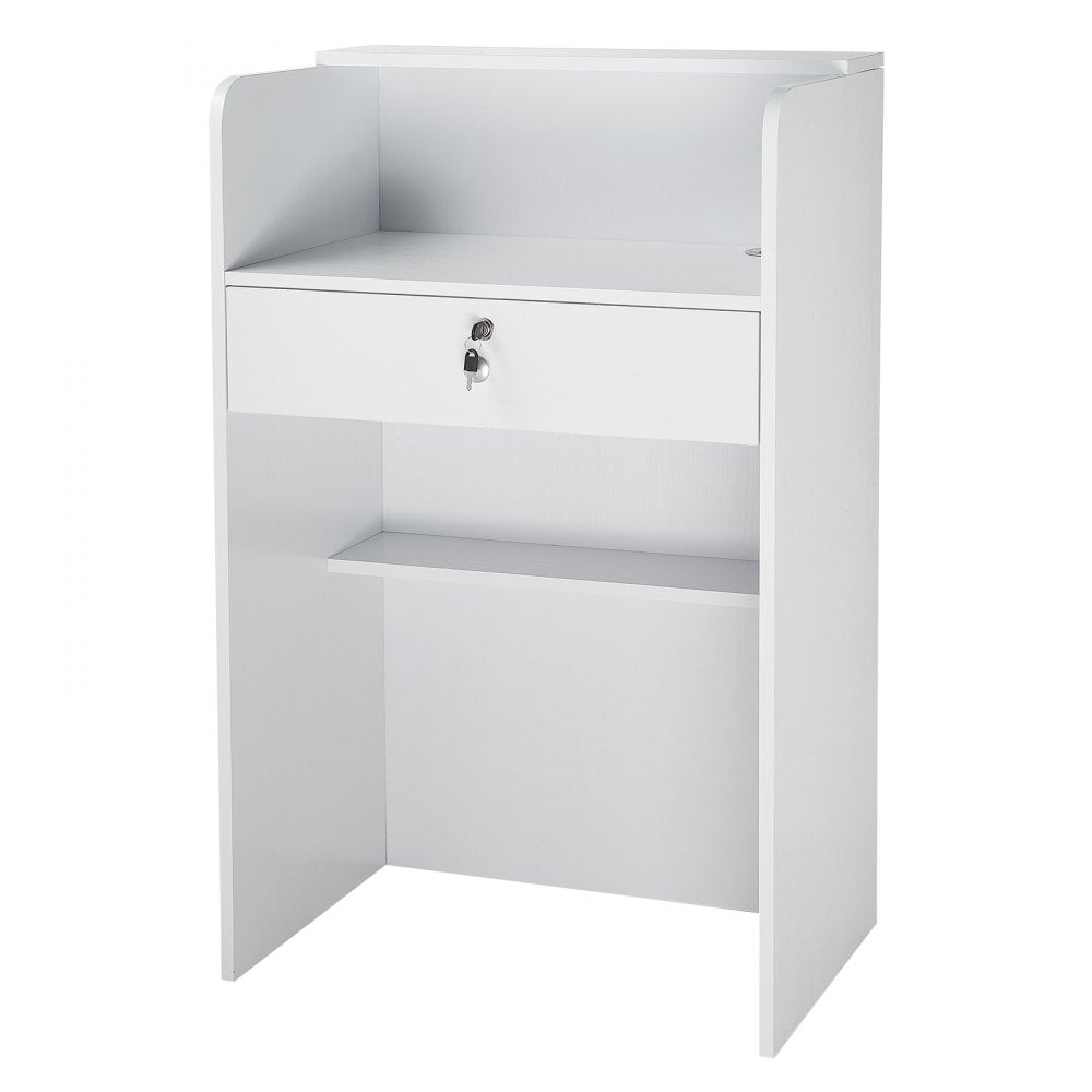 VEVOR Reception Desk, 23.6 inch Rectangular Front Counter Table, Modern Office Reception Desk with Drawer, Small Minimalist Retail Counter Table for Checkout, Lobby, Beauty Salon and Office, White