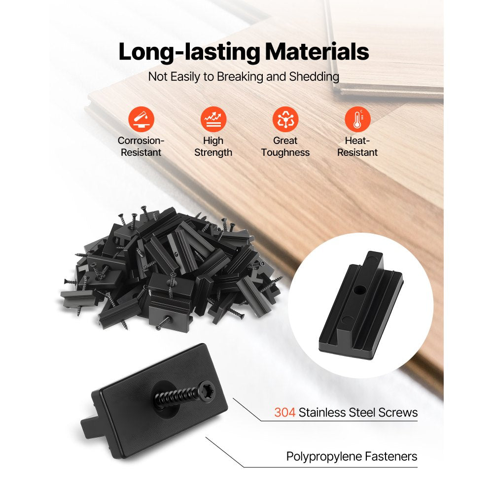 VEVOR 500PCS Hidden Deck Fasteners for Composite Decking Board, Universal Composite Clips & Plastic Hidden Fasteners with Metal Screws,Polypropylene PP Clips Works with 0.22 inch Gaps, Black