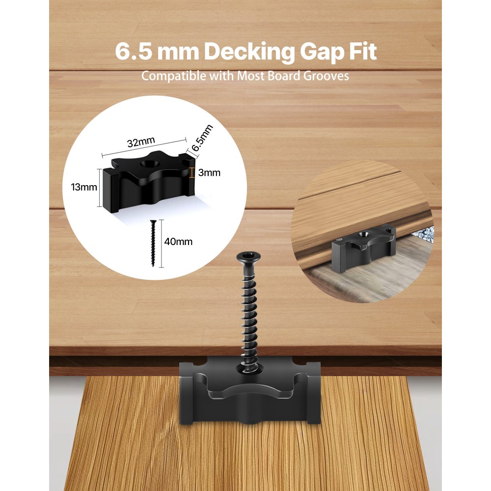 VEVOR 600PCS Hidden Deck Fasteners for Composite Decking Board, Universal Composite T Clips & Plastic Hidden Fasteners with Metal Screws,Polypropylene PP Clips Works with 0.26 inch Gaps, Black