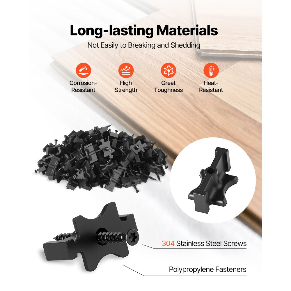VEVOR 900PCS Hidden Deck Fasteners for Composite Decking Board, Universal Composite T Clips & Plastic Hidden Fasteners with Metal Screws,Polypropylene PP Clips Works with 0.26 inch Gaps, Black