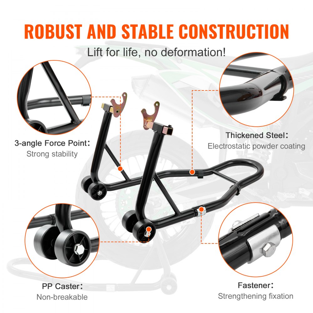 VEVOR Motorcycle Rear Wheel Stand, with U + L Fork Swingarm Spool, 850 lbs Capacity Heavy Duty Rear Wheel Stand Motorcycle Lift Jack Stand, for Suzuki Yamaha Honda Kawasaki, Black