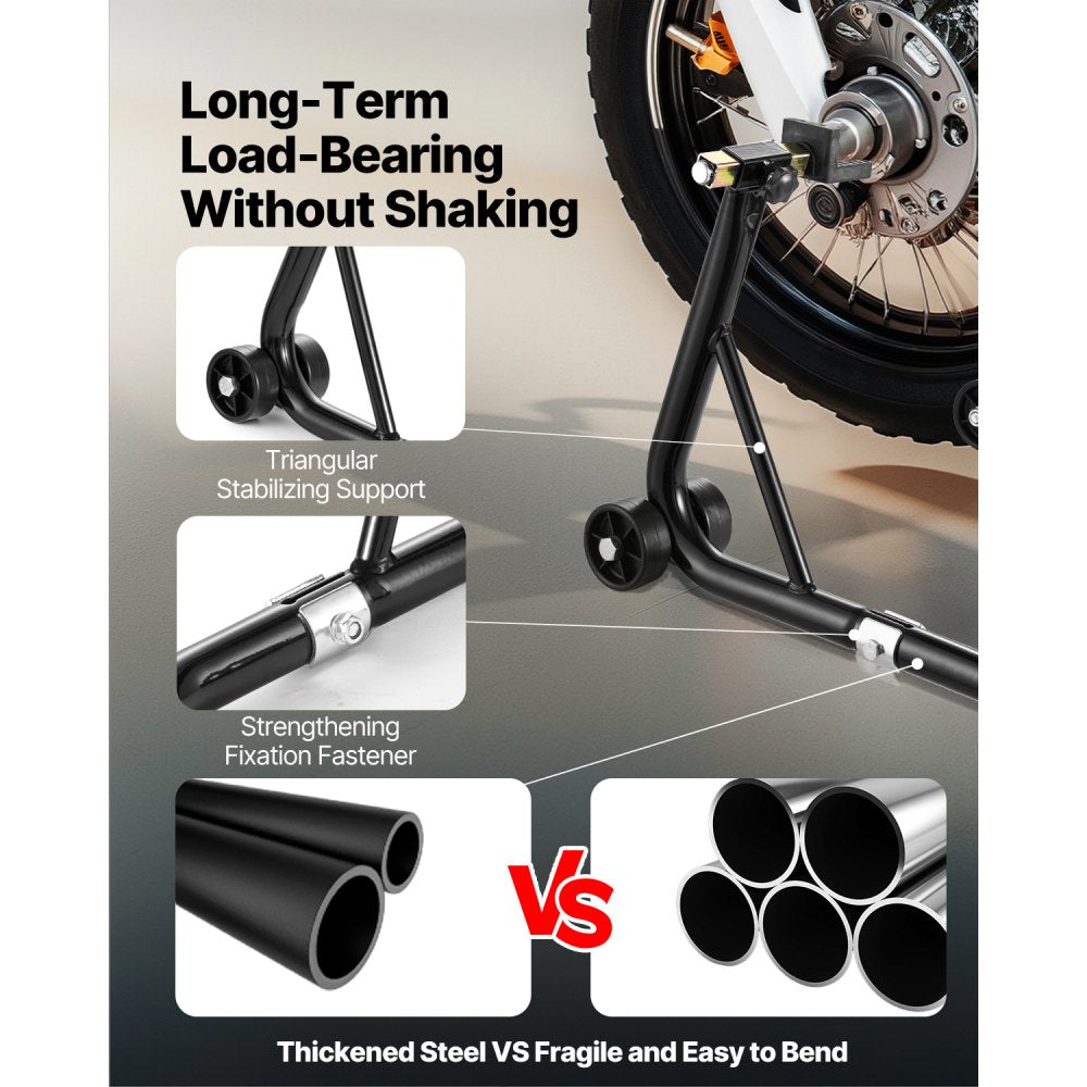 VEVOR Motorcycle Stand Lift, 1100lbs Capacity Front Rear Combo Stand Lift, Front Wheel Dual-Fork Stand, Rear U+L Fork Swingarm Spool Stand, for Most Yamaha Honda Kawasaki Suzuki Motorcycles, Black