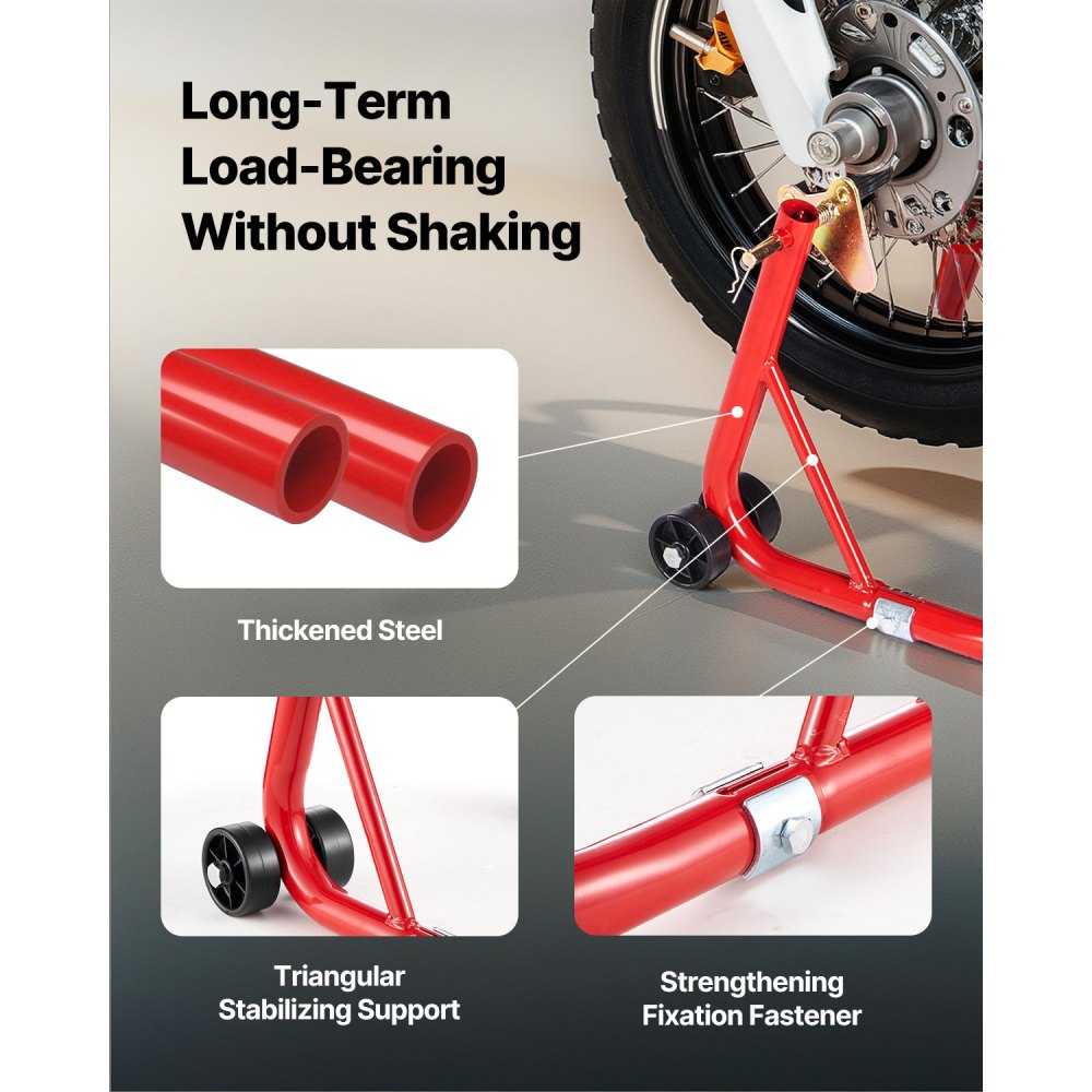 VEVOR Motorcycle Stand Lift, 850lbs Capacity Front Rear Combo Stand Lift, Front Wheel Dual-Fork Stand, Rear U+L Fork Swingarm Spool Stand, for Most Yamaha Honda Kawasaki Suzuki Motorcycles, Red