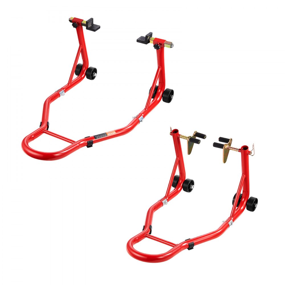 VEVOR Motorcycle Stand Lift, 850lbs Capacity Front Rear Combo Stand Lift, Front Wheel Dual-Fork Stand, Rear U+L Fork Swingarm Spool Stand, for Most Yamaha Honda Kawasaki Suzuki Motorcycles, Red