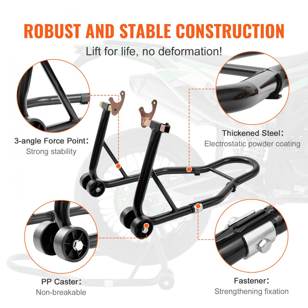VEVOR Motorcycle Stand Lift, 850lbs Front Rear Combo Stand Lift Stand, Front and Rear Wheel Fork Stand, U+L Fork Swingarm Spool, Compatible with Most Yamaha Honda Kawasaki Suzuki Motorcycles, Black