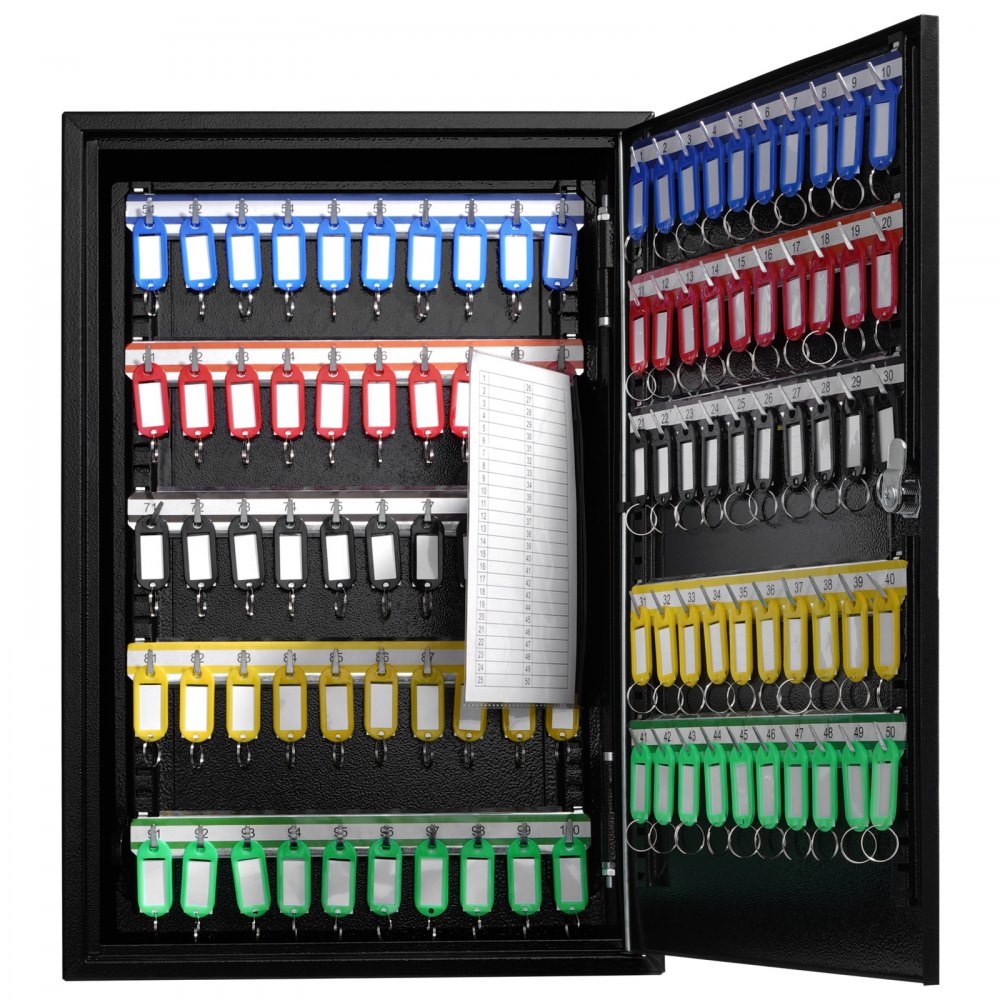 VEVOR 200-Key Cabinet, Key Lock Box with Adjustable Racks, Security Key Storage Box Steel, Key Organizer with 200 Colorful Key Tags and 4 Record Cards for School, Office, Hotel