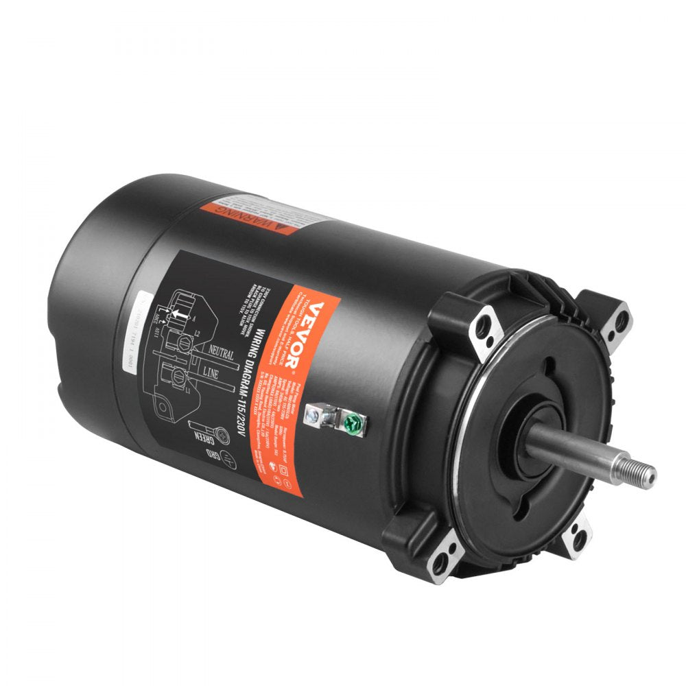 VEVOR 0.75 HP Pool Pump Motor, 56J Frame, 115V(8 Amps)/230V(4 Amps) 3450 RPM, 60Hz, 1.5 Service Factor, 80μF/250V Capacitor, CCW Rotation Round Flange Replacement Motor