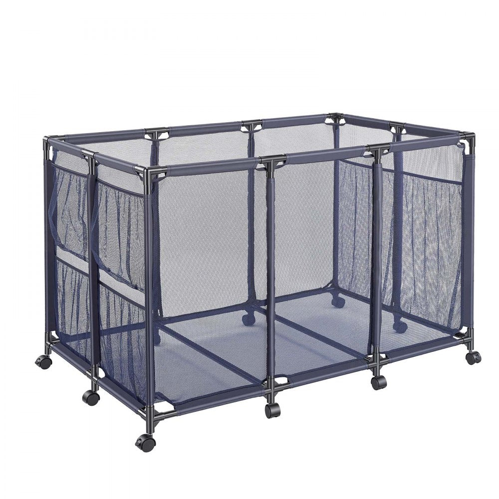 VEVOR Pool Storage Bin, 48.8 x 32.7 x 32.7 in, Rolling Pool Float Storage Organizer with Side Pockets & Casters, Heavy Duty Metal Frame, Poolside Toys Noodles Holder Mesh Basket for Swimming Pools
