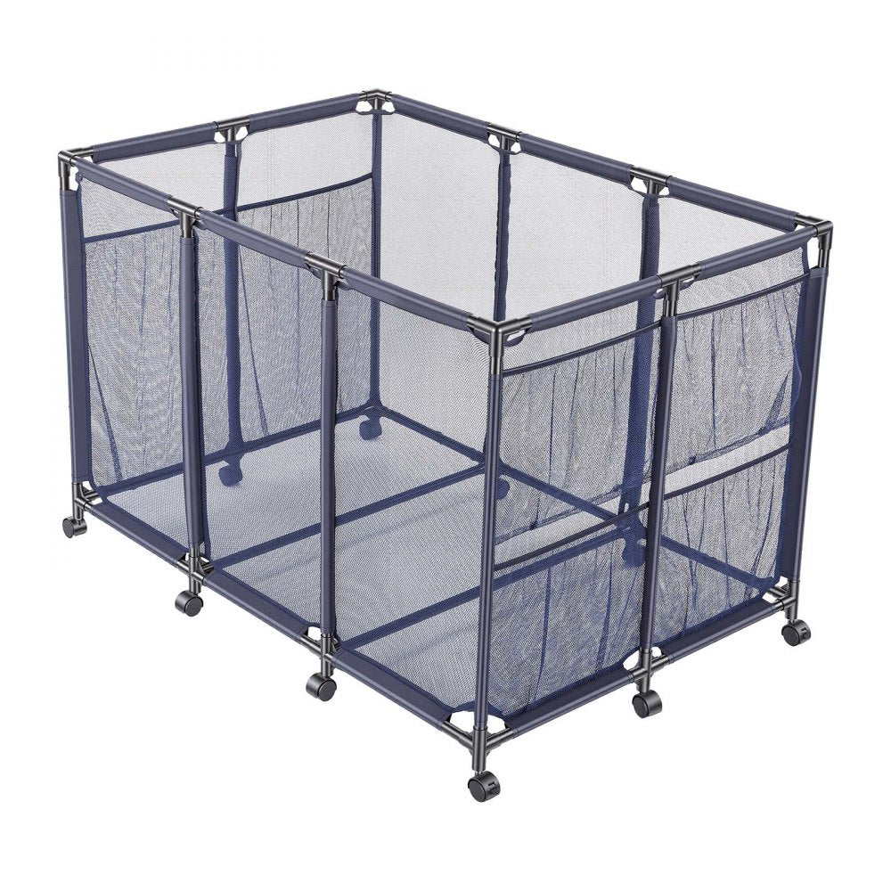 VEVOR Pool Storage Bin, 48.8 x 32.7 x 32.7 in, Rolling Pool Float Storage Organizer with Side Pockets & Casters, Heavy Duty Metal Frame, Poolside Toys Noodles Holder Mesh Basket for Swimming Pools