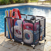 VEVOR Pool Storage Bin, 47.2 x 30.2 x 34 in, Rolling Pool Float Storage Organizer with Side Pockets & Casters, Heavy Duty Plastic Frame, Poolside Toys Noodles Holder Mesh Basket for Swimming Pools