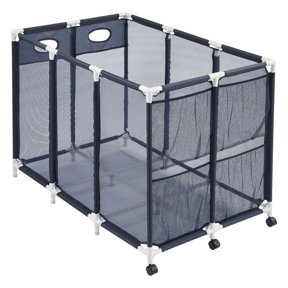 VEVOR Pool Storage Bin, 47.2 x 30.2 x 34 in, Rolling Pool Float Storage Organizer with Side Pockets & Casters, Heavy Duty Plastic Frame, Poolside Toys Noodles Holder Mesh Basket for Swimming Pools
