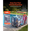 VEVOR Pool Storage Bin, 64.96 x 33.46 x 64.96 in, Rolling Pool Float Storage Organizer with Side Pockets & Noodles Holder Rack, Durable Plastic Frame, Poolside Toys Mesh Basket for Swimming Pools