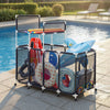 VEVOR Pool Storage Bin, 64.96 x 33.46 x 64.96 in, Rolling Pool Float Storage Organizer with Side Pockets & Noodles Holder Rack, Durable Plastic Frame, Poolside Toys Mesh Basket for Swimming Pools