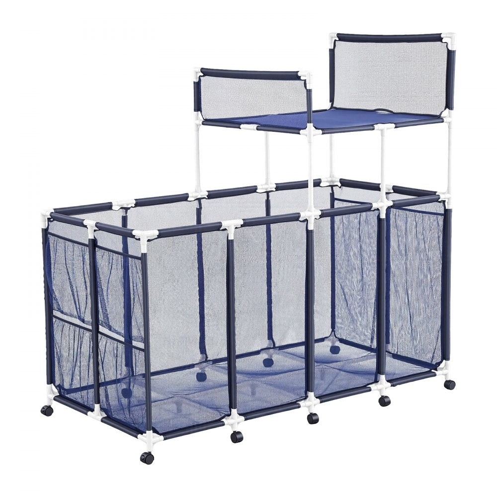 VEVOR Pool Storage Bin, 64.96 x 33.46 x 64.96 in, Rolling Pool Float Storage Organizer with Side Pockets & Noodles Holder Rack, Durable Plastic Frame, Poolside Toys Mesh Basket for Swimming Pools