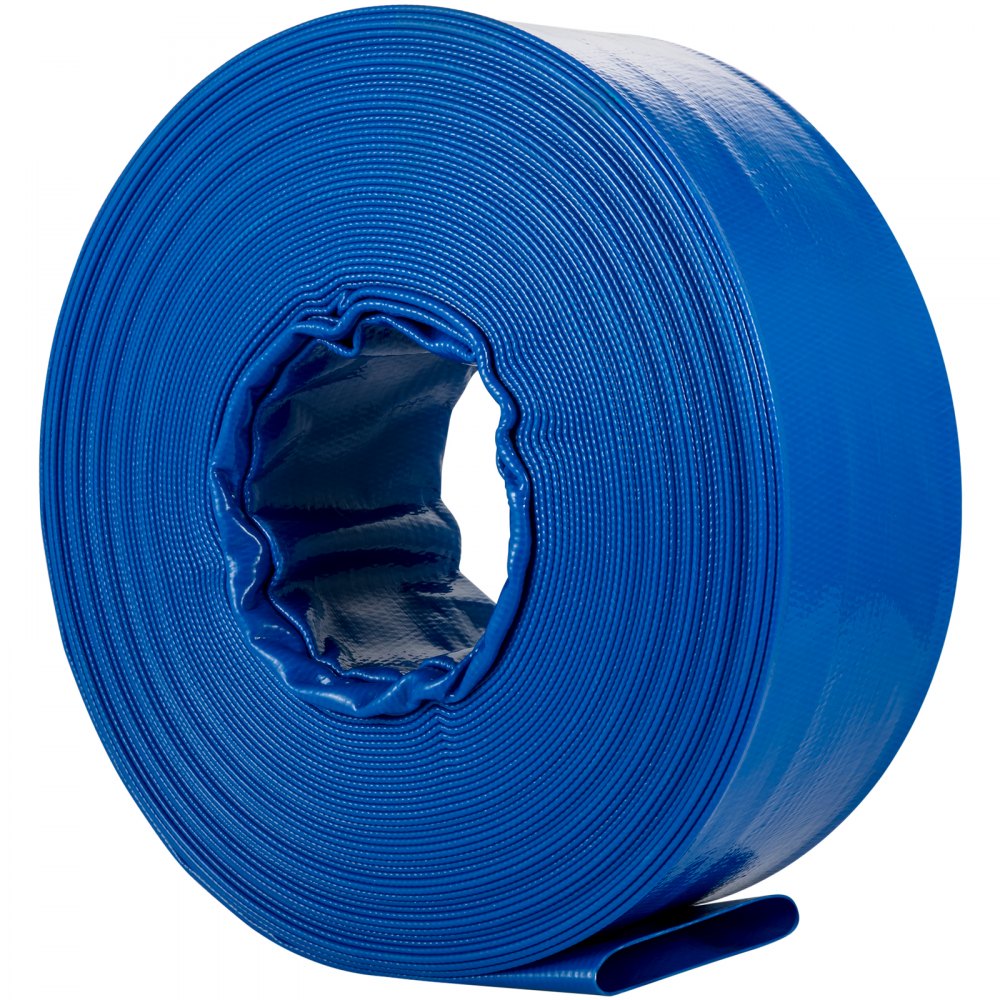 VEVOR Discharge Hose, 4\" x 105\', PVC Lay Flat Hose, Heavy Duty Backwash Drain Hose with Clamps, Weather-proof & Burst-proof, Ideal for Swimming Pool & Water Transfer, Blue