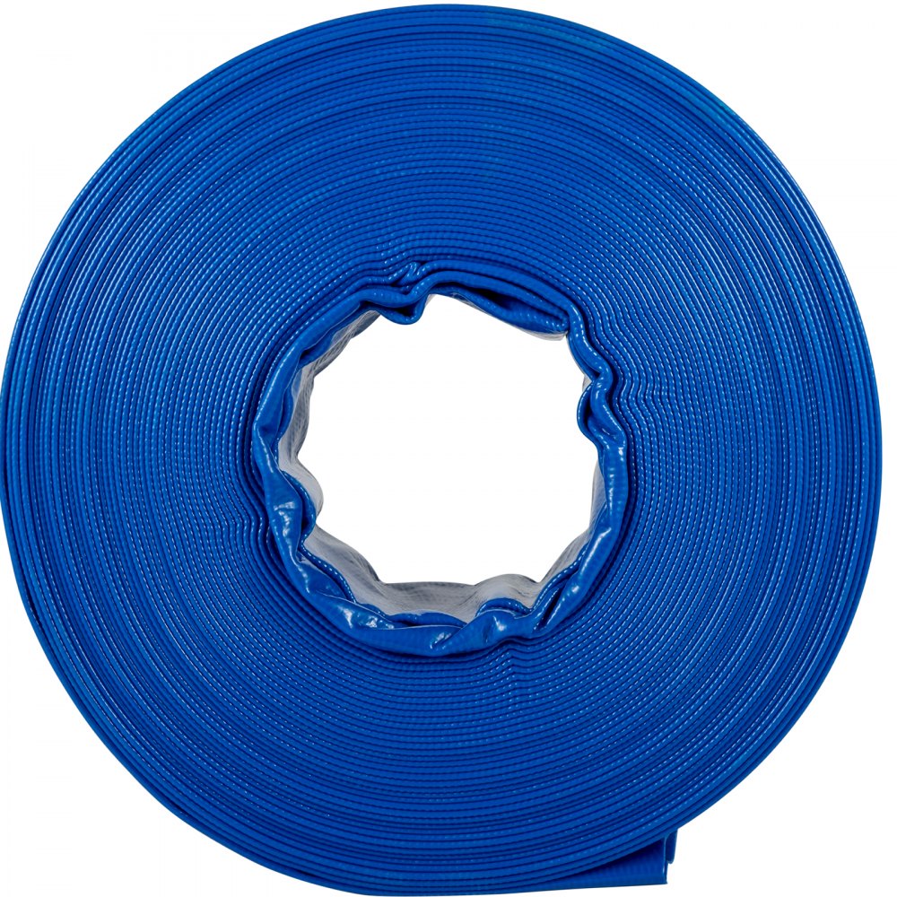 VEVOR Discharge Hose, 2" x 105', PVC Fabric Lay Flat Hose, Heavy Duty Backwash Drain Hose with Clamps, Weather-proof & Burst-proof, Ideal for Swimming Pool & Water Transfer, Blue