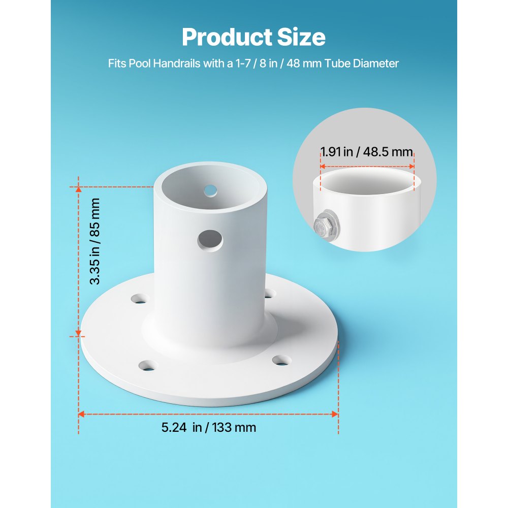 VEVOR Deck Anchor Flange 4 Pack, 1-7/8 in Pool Ladder Deck Mount, Handrail Anchor with Stainless Steel Mounting Hardware, Premium Aluminum Alloy Flange for Inground Swimming Pool Ladder, White