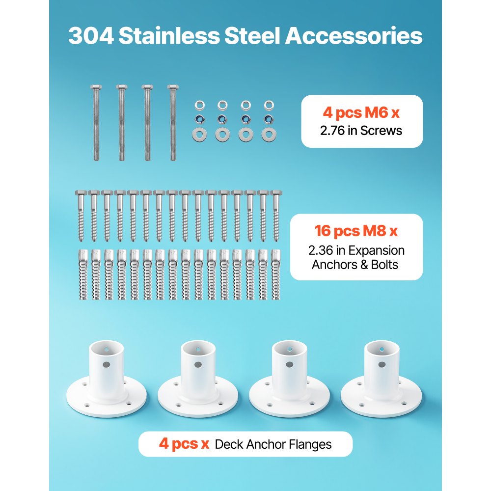 VEVOR Deck Anchor Flange 4 Pack, 1-7/8 in Pool Ladder Deck Mount, Handrail Anchor with Stainless Steel Mounting Hardware, Premium Aluminum Alloy Flange for Inground Swimming Pool Ladder, White